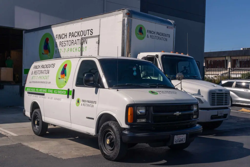 Finch Packouts service vans parked at the facility