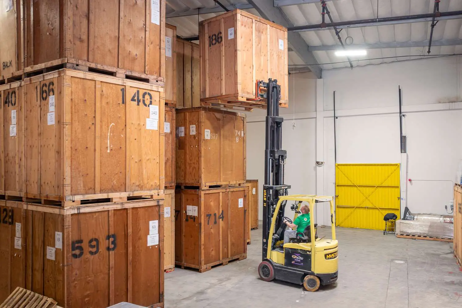 Open storage crate in the warehouse