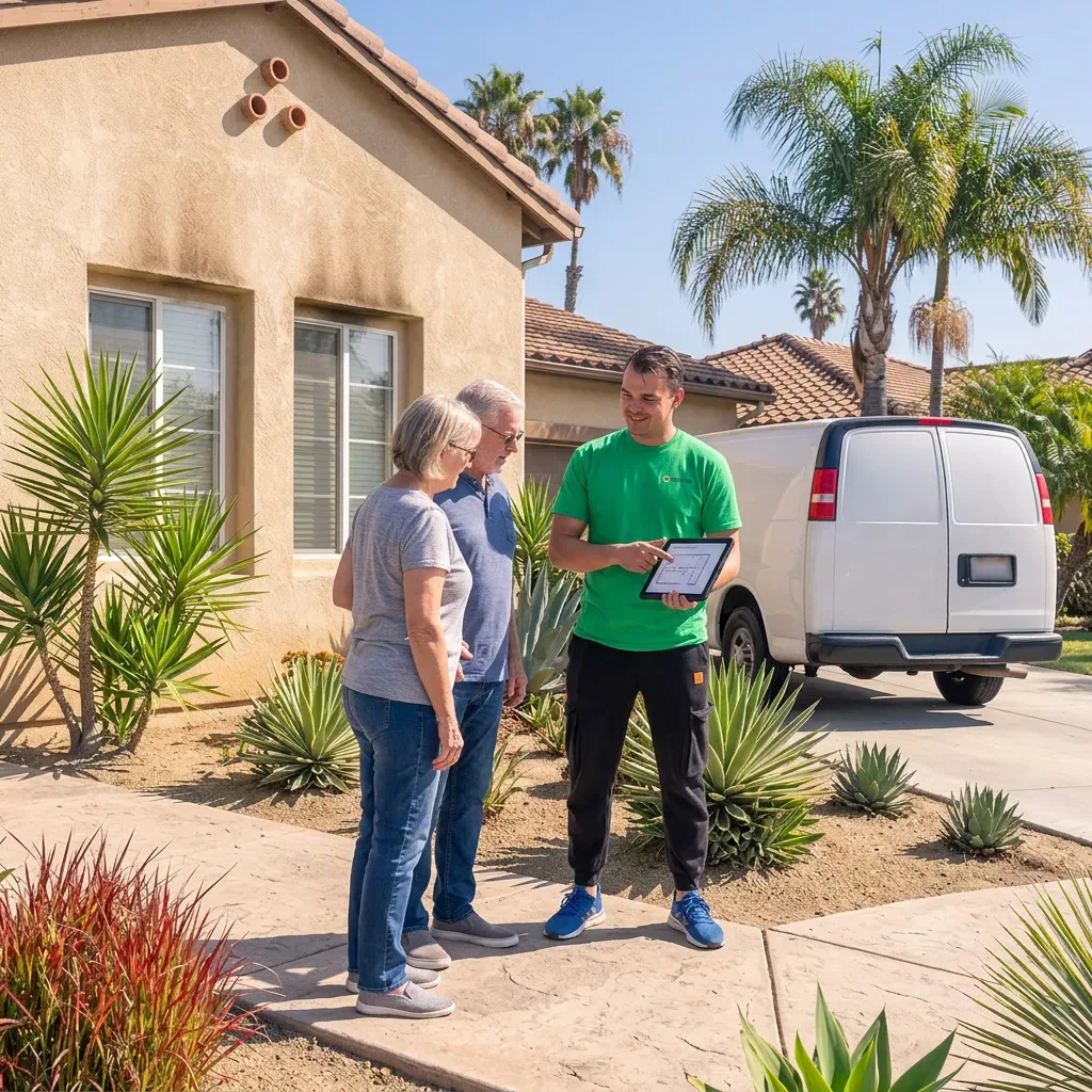 Fire damage team with homeowners in San Diego