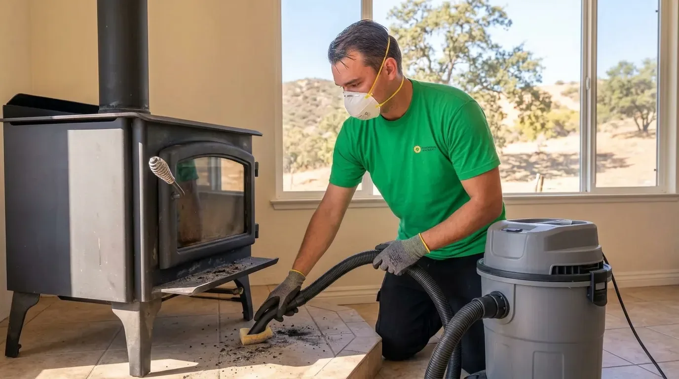 Soot cleanup around a wood stove in Lakeside
